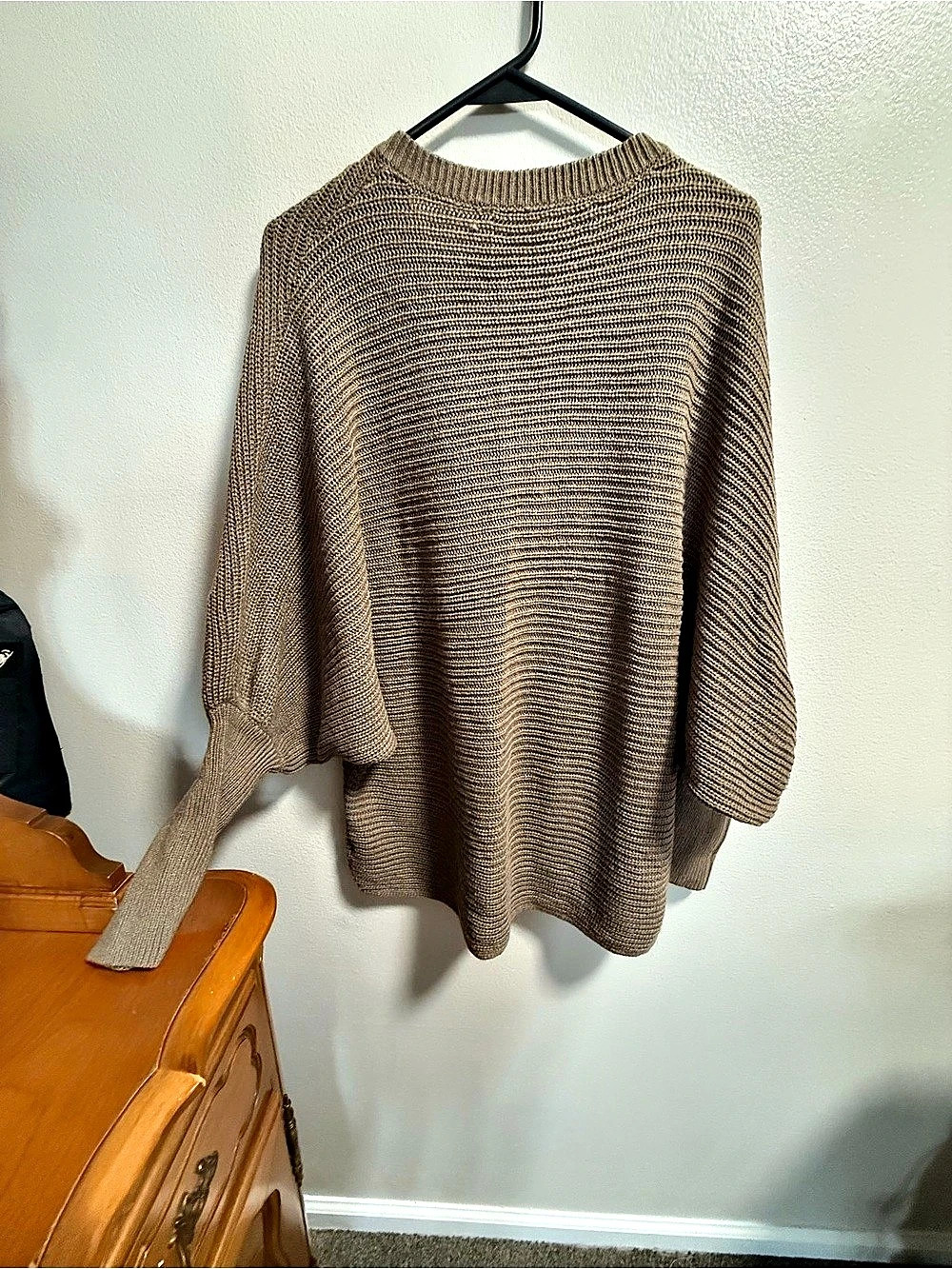 Brown V-Neck Knit Sweater wide to fitted sleeves